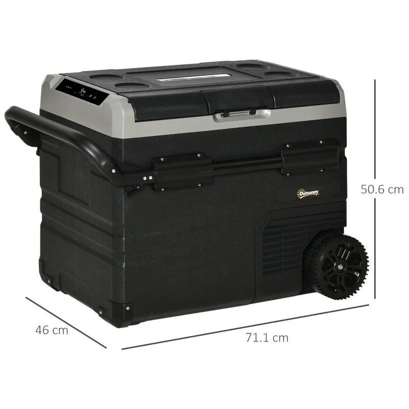 50L Portable Car Refrigerator Compressor Cooler Box with LED Light Foldable Handles Cup Holders 12V 24V DC and 110V 240V AC for RV Campervan Boat Travel -20 Degrees Celsius