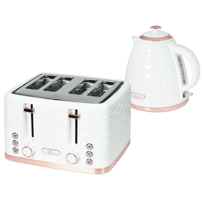 Cream White Kettle and Toaster Set - 3000W Rapid Boil 1.7L Kettle & 4 Slice Toaster with 7 Browning Controls
