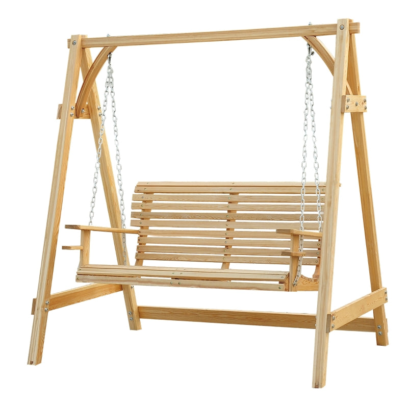 Natural Wood 2-Seater Garden Swing Hammock