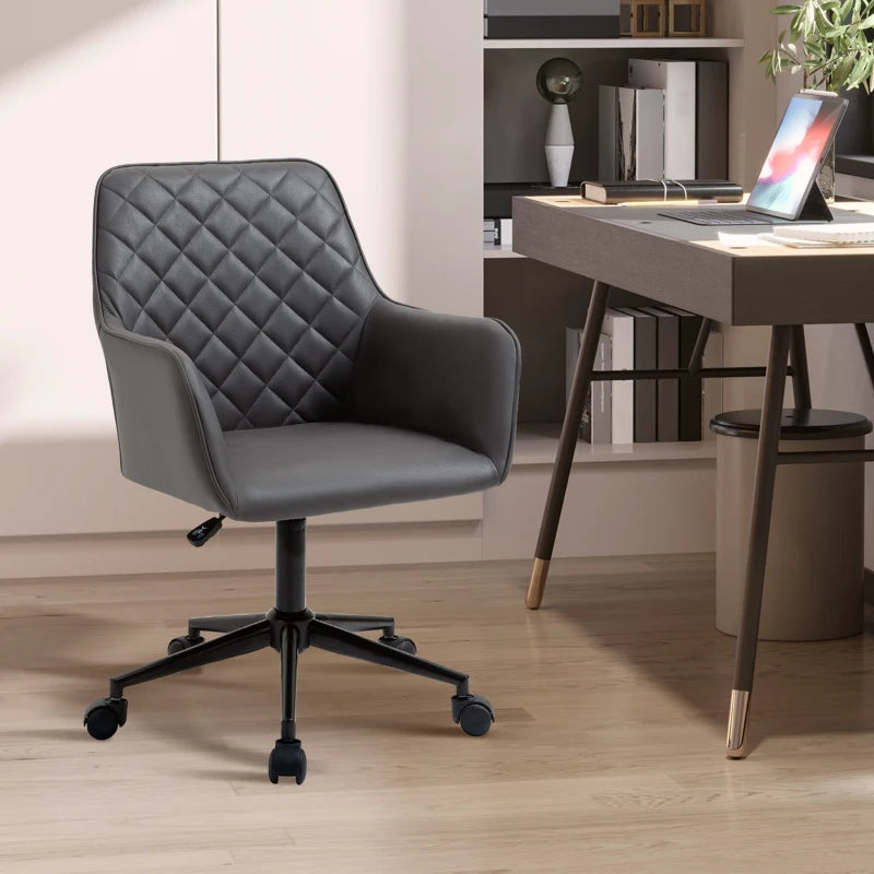 Vinsetto Grey Office Desk Chair - Leather-Feel Swivel Computer Chair with Rolling Wheels & Adjustable Height for Home