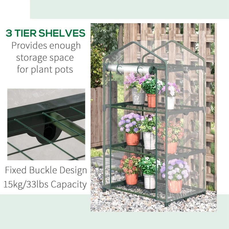 Clear 3 Tier Portable Greenhouse with Roll Up Door, 69x49x125 cm