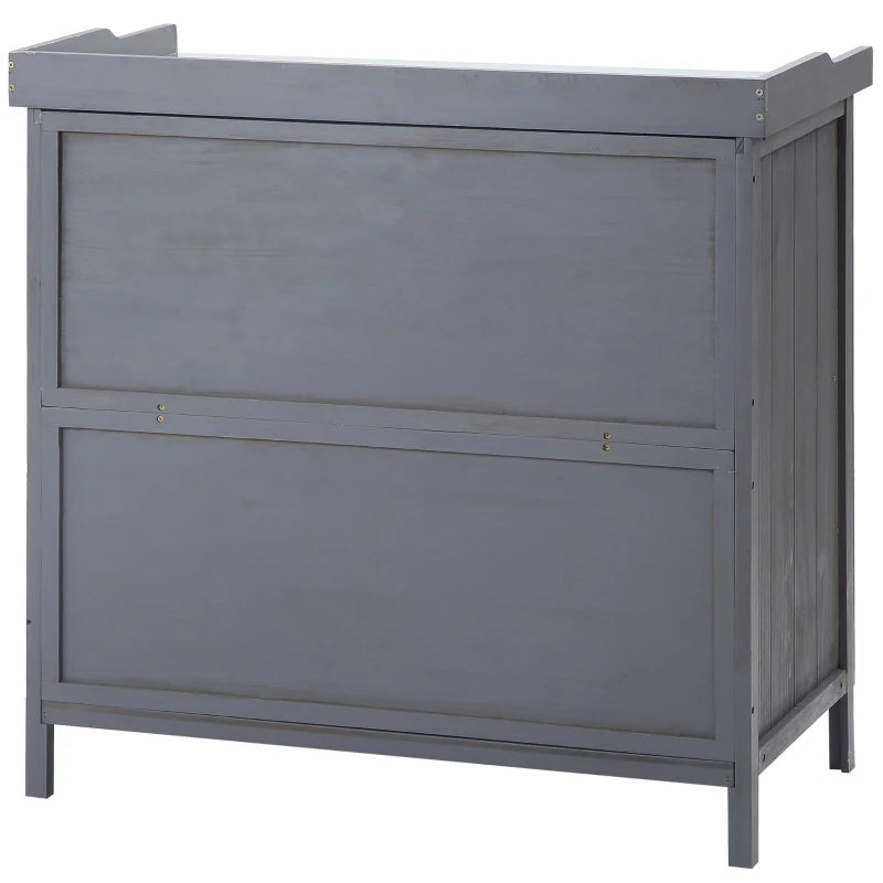 Grey Outdoor Garden Storage Cabinet with Galvanized Top and Shelves