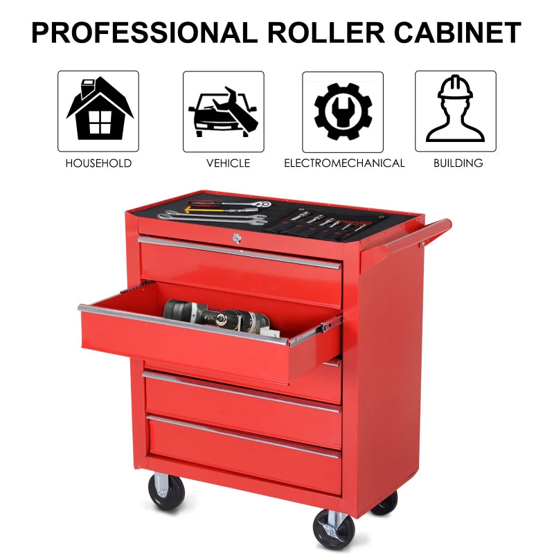 5 Drawer Rolling Tool Cabinet for Garage Storage Box - Red