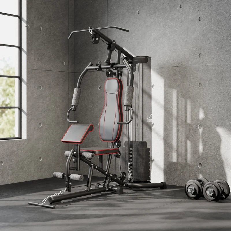 Multifunctional Home Gym Equipment Workout Station with Chest Press Butterfly Press and Leg Developer 45kg Weight Stack Full Body Fitness Machine