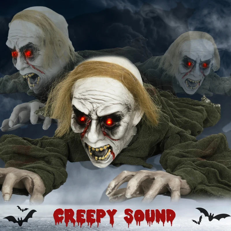 Crawling Zombie Outdoor Halloween Decoration 167 cm - Animated Prop with Sound Activation & Light Up Eyes for Spooky Decor