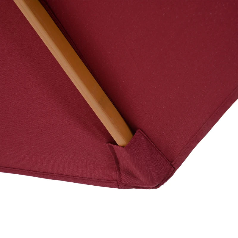 Wine Red 3m Wooden Patio Umbrella with Pulley Mechanism