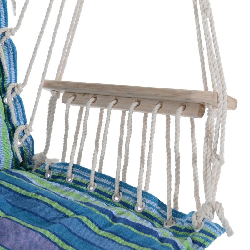 Blue Hanging Rope Hammock Chair with Padded Seat & Backrest