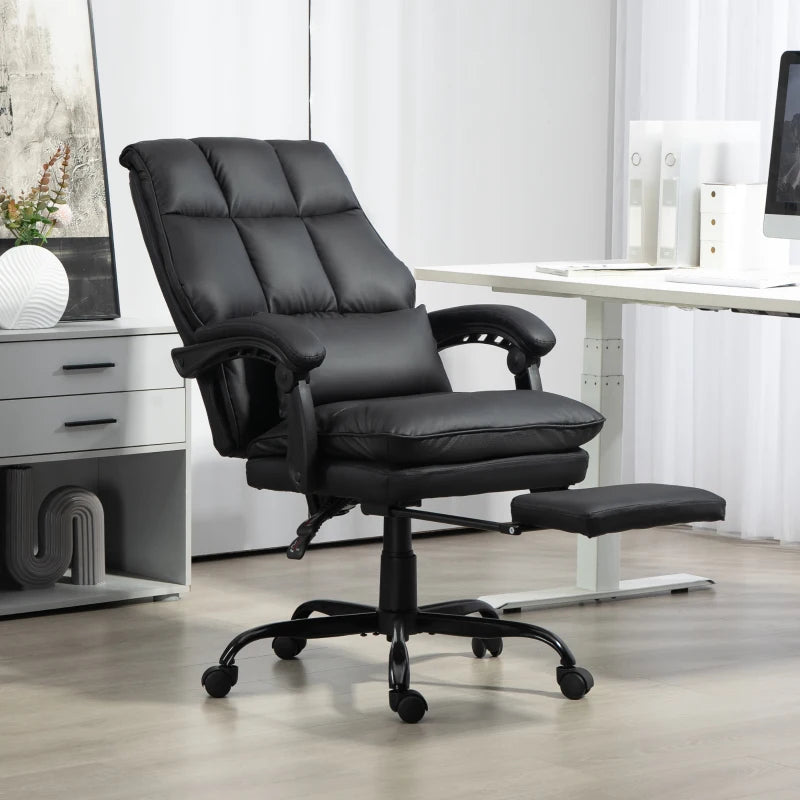 Ergonomic Faux Leather Reclining Office Chair with Footrest - Stylish Black Comfort for Home & Office Use