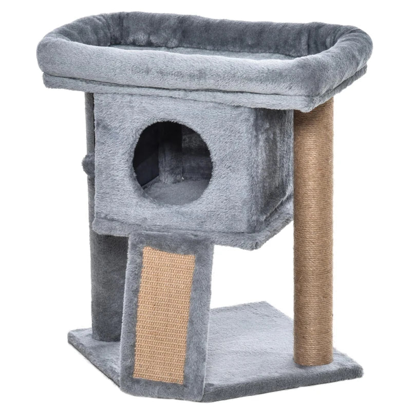 Premium Cat Tree Tower for Indoor Cats - Scratching Post, Climbing Activity Centre with Jute Pad, Toy Ball & Cat House - Grey