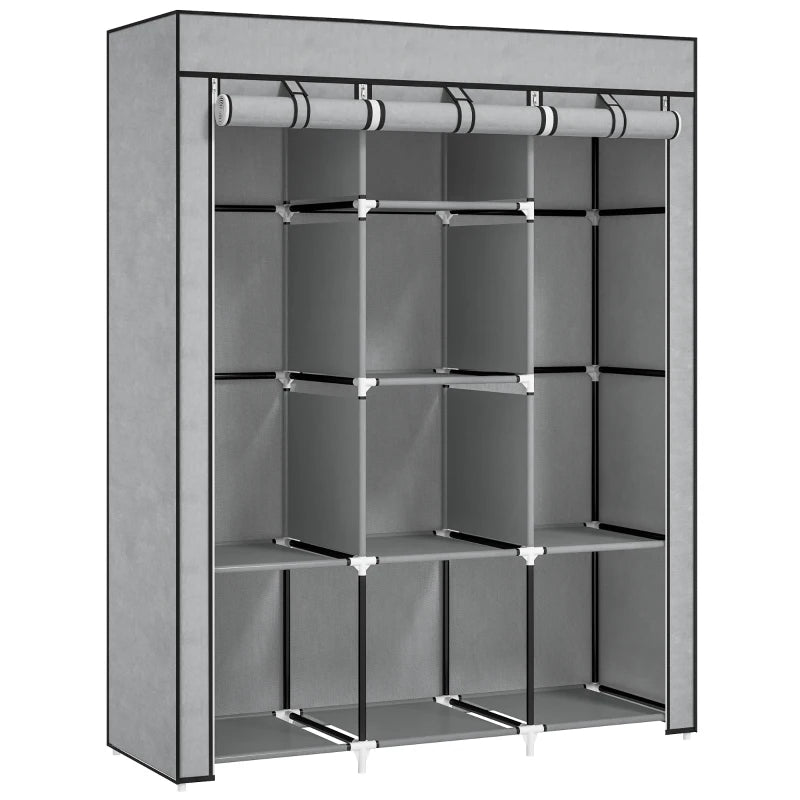 Light Grey Fabric Wardrobe with Rails and Shelves for Stylish Storage Solutions
