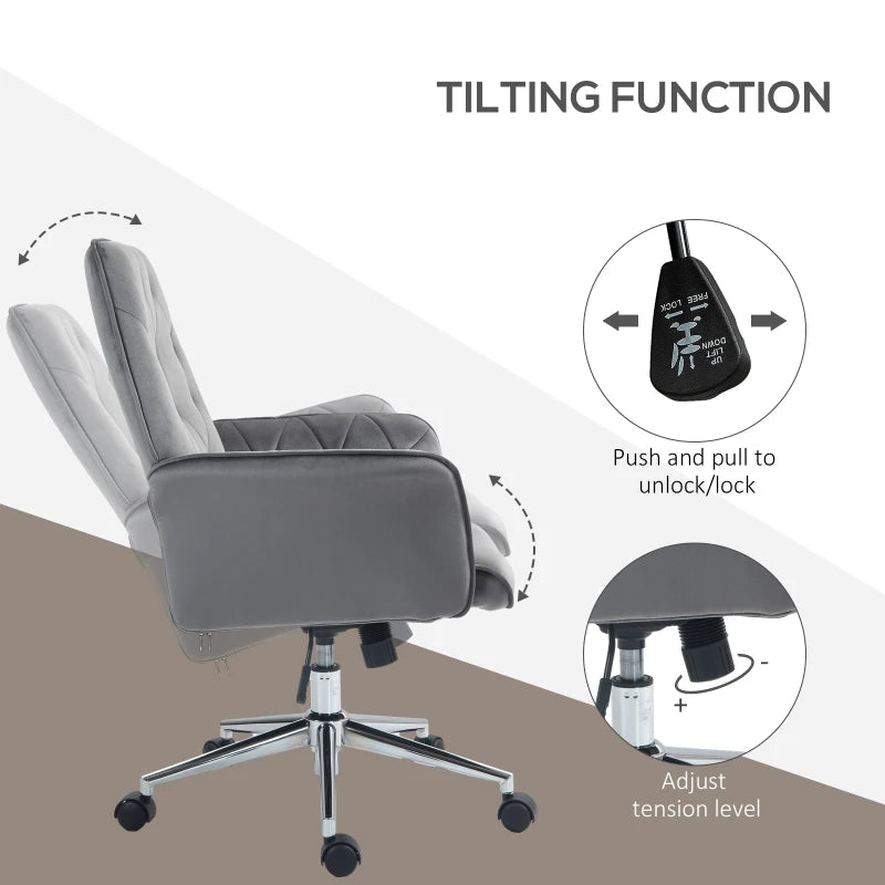Vinsetto Dark Grey Linen Computer Chair with Armrest - Modern Adjustable Height Swivel Office Chair for Comfort and Style