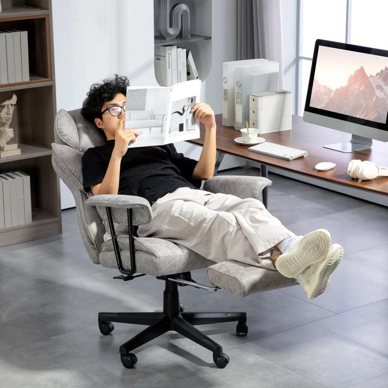 Ergonomic Executive Office Chair with Foot Rest, Lumbar Support, Reclining Feature & Wide Seat - Stylish Grey Design