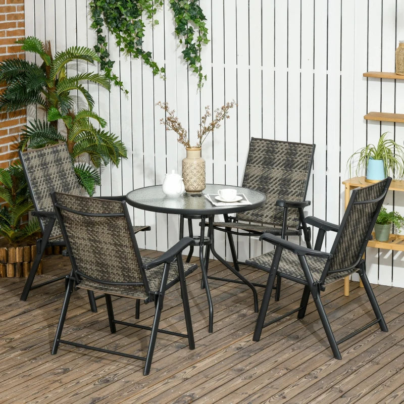 5-Piece Grey Rattan Outdoor Dining Set with Folding Armchairs