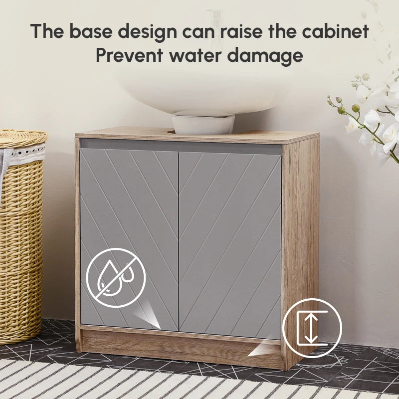Under Sink Storage Cabinet Floor Standing Cupboard with Adjustable Shelf Bathroom Cabinet 2 Doors Versatile Grey Design