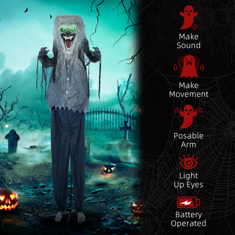 6'8" Skeleton Werewolf Halloween Animatronic with Glowing Eyes - Spooky Outdoor Decoration for Haunted House