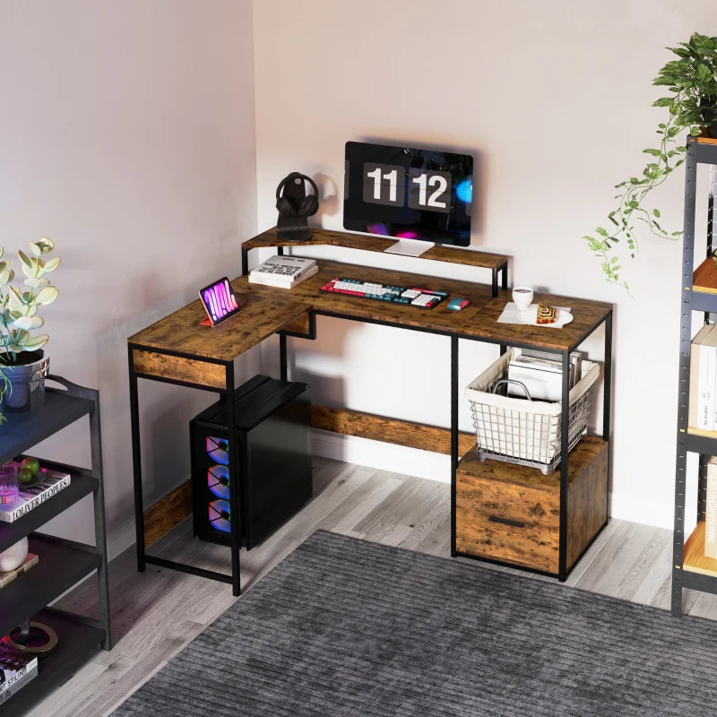 Industrial 'L' Shaped Multi-Work Desk in Brown - Stylish and Functional Home Office Furniture for Productivity