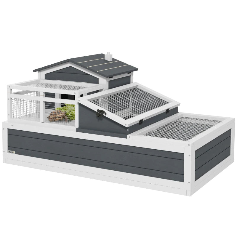 Tortoise House 3-Room 2-Story Habitat with Ladder Balcony and Openable Roof 59H x 112L x 65Wcm Grey