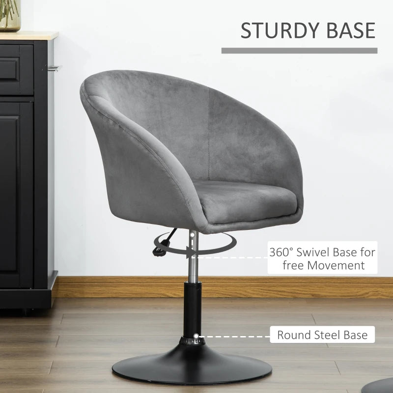 360° Swivel Velvet Upholstered Dressing Table Chair - Adjustable Height Tub Seat for Bedroom Makeup - Grey