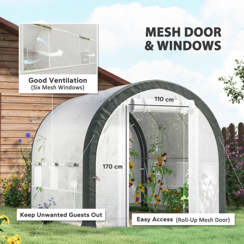 3m x 2m Walk-In Tunnel Greenhouse with Accessories - White