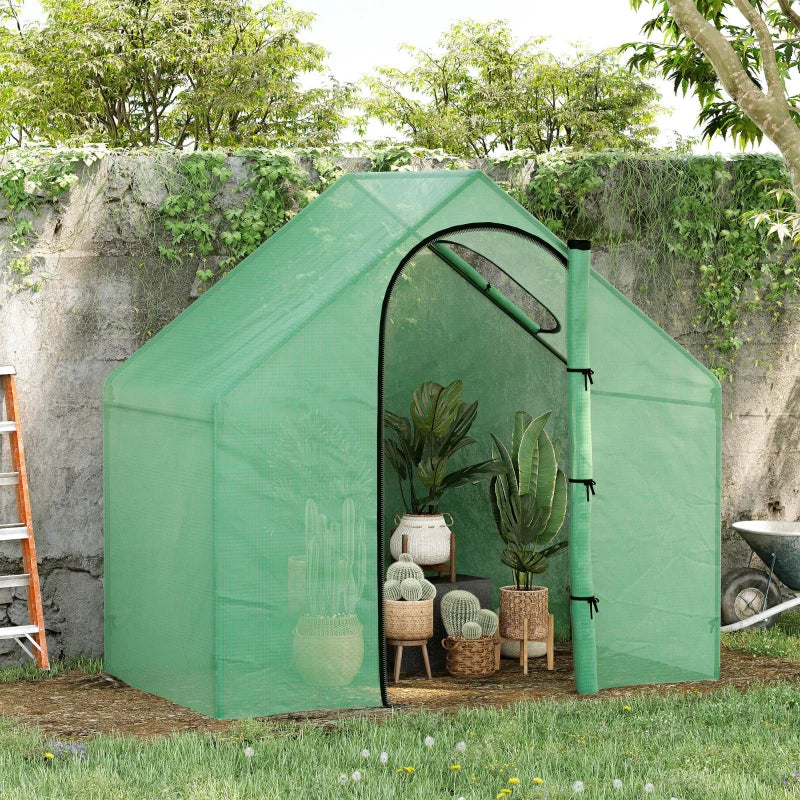 Green Steel Frame Mini Greenhouse with Zipped Door, 180x100x168CM