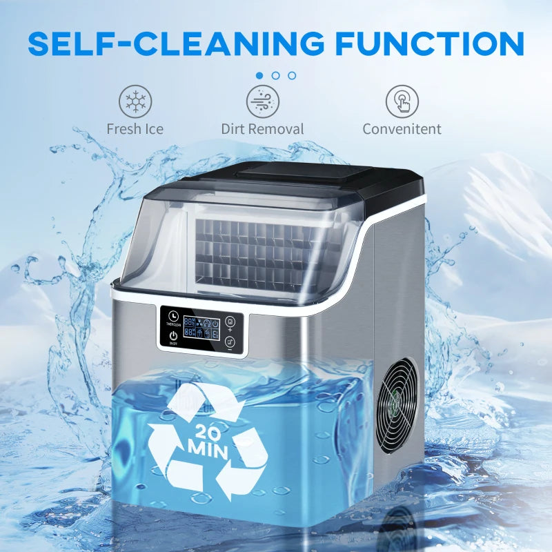 3.2L Compact Ice Maker with LCD Display & Accessories - Sleek Silver-Tone Portable Ice Machine for Home & Parties