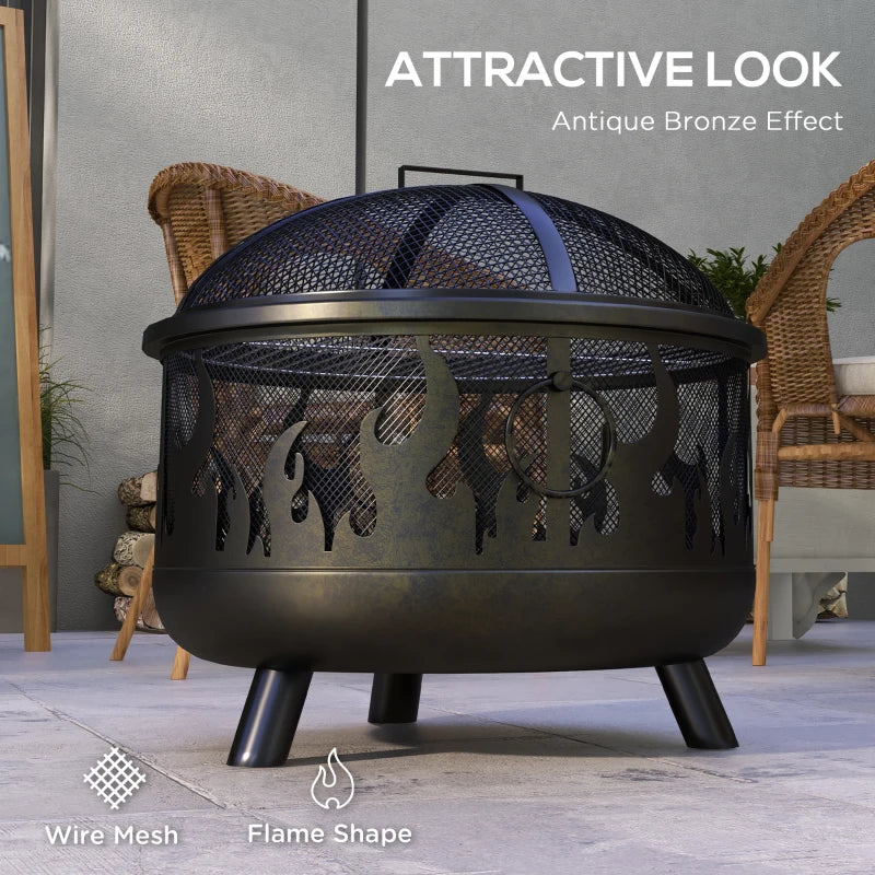 Premium Black Steel Fire Pit BBQ with Poker - Outdoor Heating & Cooking Solution for Patios, Gardens, and Backyards