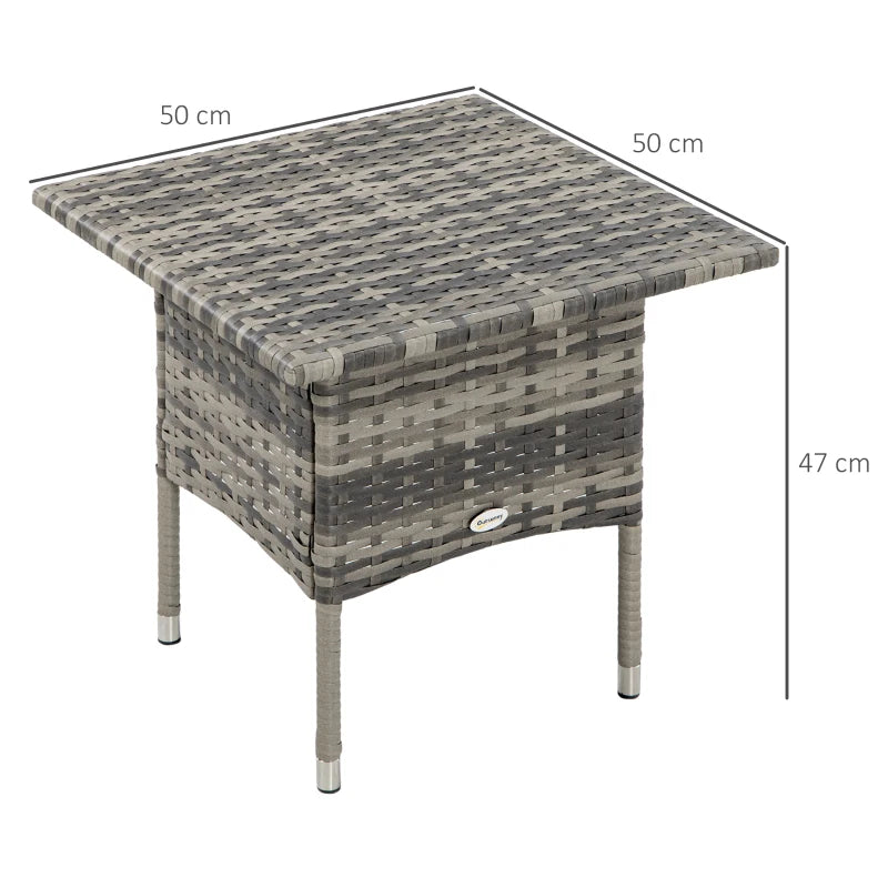 Grey Rattan Outdoor Side Table with Plastic Board - Patio & Garden Furniture