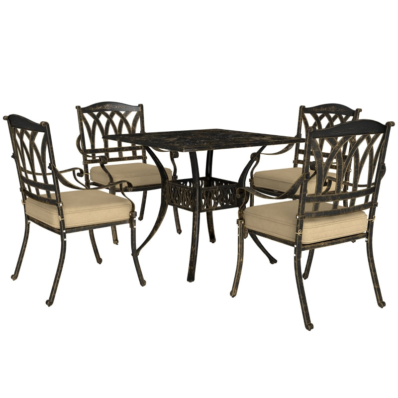 5-Piece Bronze Tone Cast Aluminium Garden Dining Set - Outdoor Furniture, Seats 4