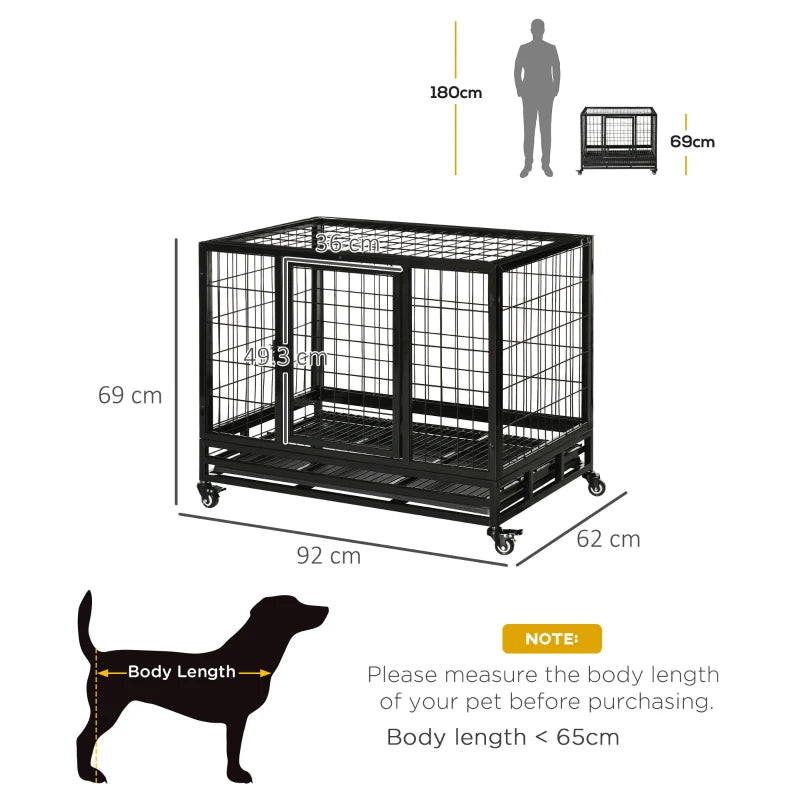 36" Heavy Duty Metal Dog Crate with Tray & Wheels - Black Medium Pet Kennel for Dogs