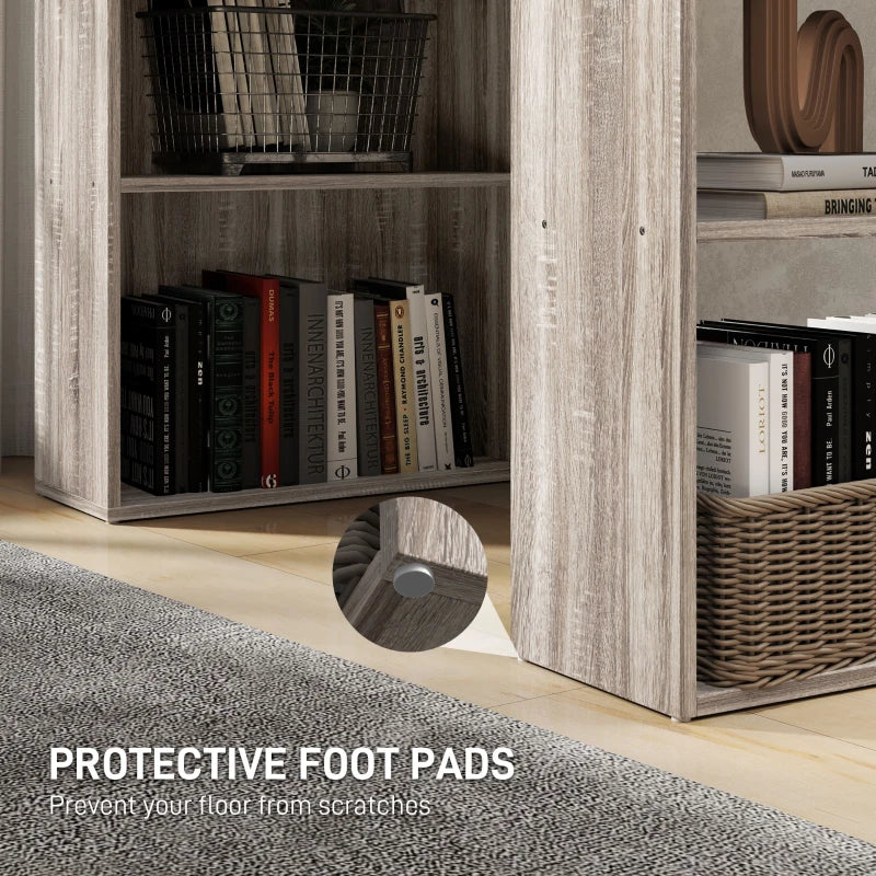 120cm Wooden Computer Desk with 6-Tier Bookshelves - Grey Home Office Laptop Table & Writing Workstation