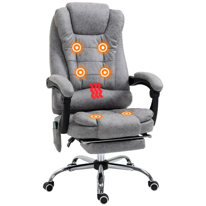 Vinsetto Heated Vibration Massage Executive Office Chair - Adjustable Ergonomic High Back Recliner with Footrest - Grey
