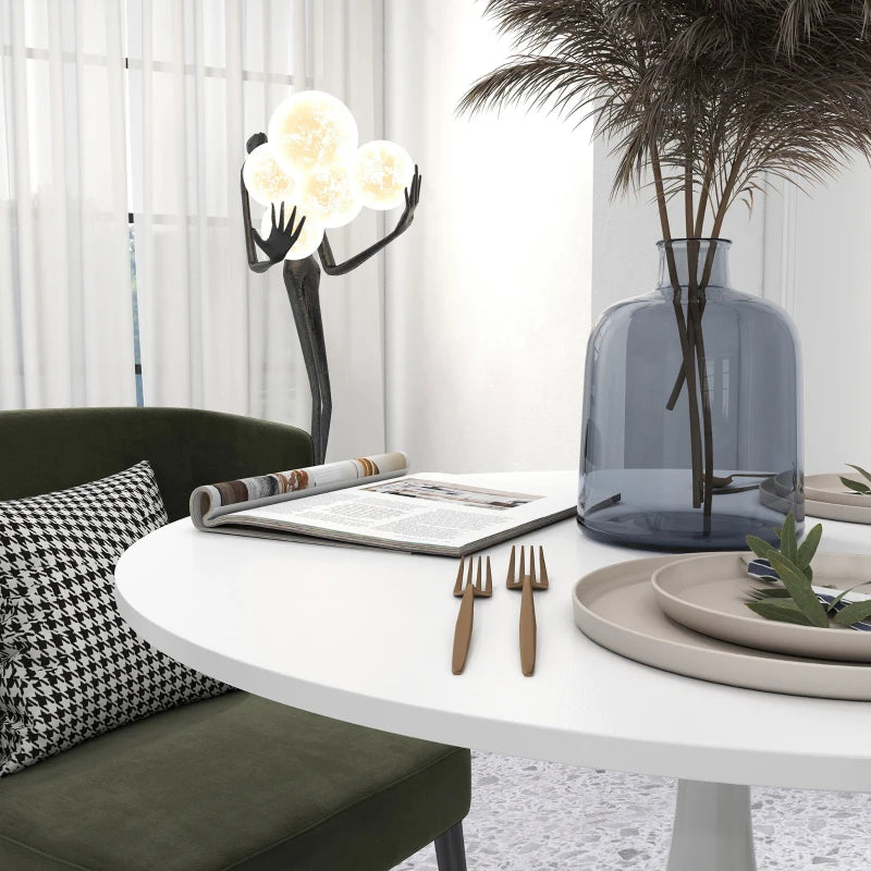 Modern Round Dining Table with Steel Base & Non-Slip Foot Pads - Space Saving Small Dining Room Table