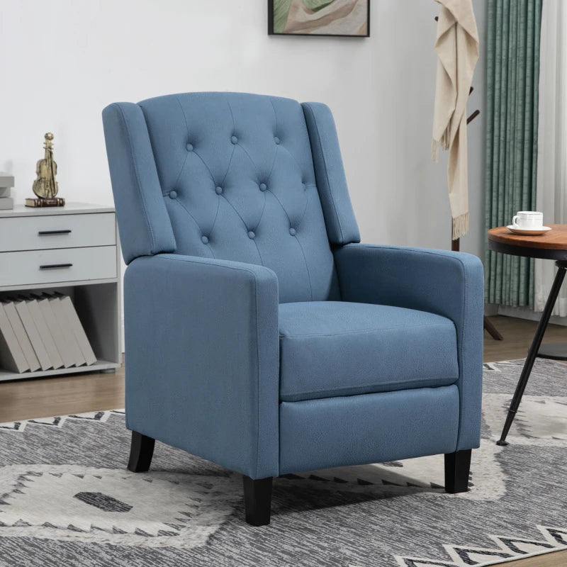 Button Tufted Wingback Recliner Chair for Home Theatre, Microfibre Reclining Armchair with Leg Rest, Deep Blue
