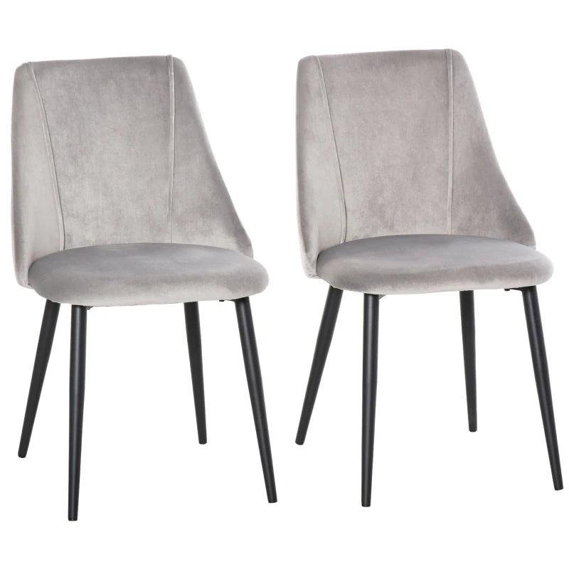 Modern Grey Dining Chairs Set of 2 - Upholstered Velvet Accent High Back Chairs with Metal Legs for Kitchen
