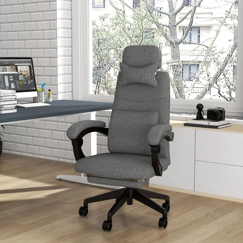 Vinsetto Grey Linen-Look Office Chair with 160° Recline and Footrest - Ergonomic Comfort for Home and Office