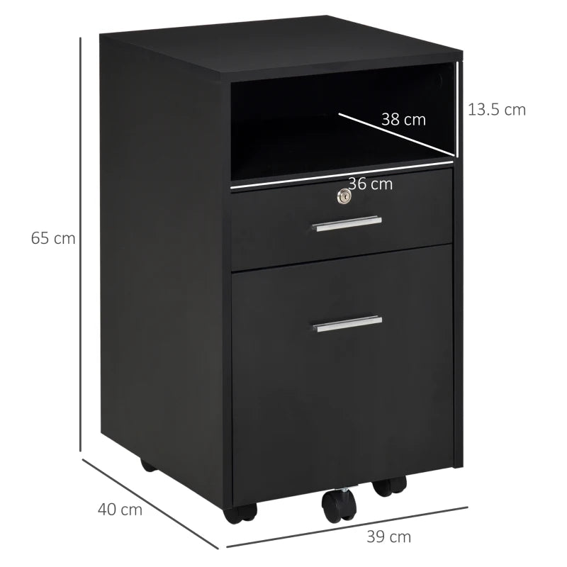 Vinsetto Lockable Two-Drawer Filing Cabinet on Wheels - Stylish Black Storage Solution for Home Office Organization