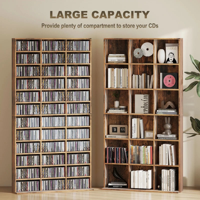 Rustic Brown CD Storage Unit with Adjustable Shelves - 102 x 195 cm - Stylish Media Organizer for Home