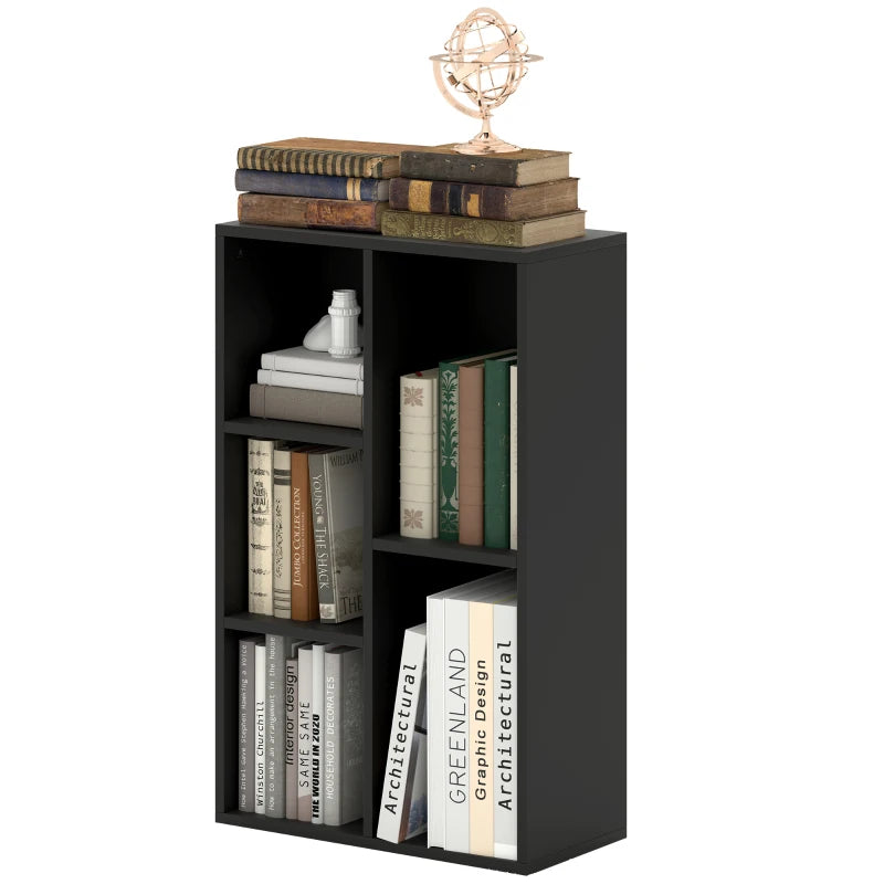 Stylish 2-Tier Black Bookshelf with 5 Spacious Compartments - Perfect for Home or Office Storage