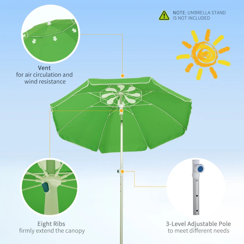 Green 2m Portable Beach Umbrella with Tilt and Adjustable Height