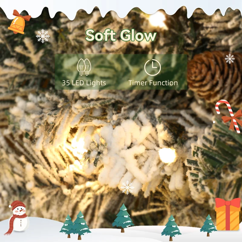 60cm Flocked Prelit Christmas Wreath - 24 Inch Holiday Decor for Festive Home Decoration
