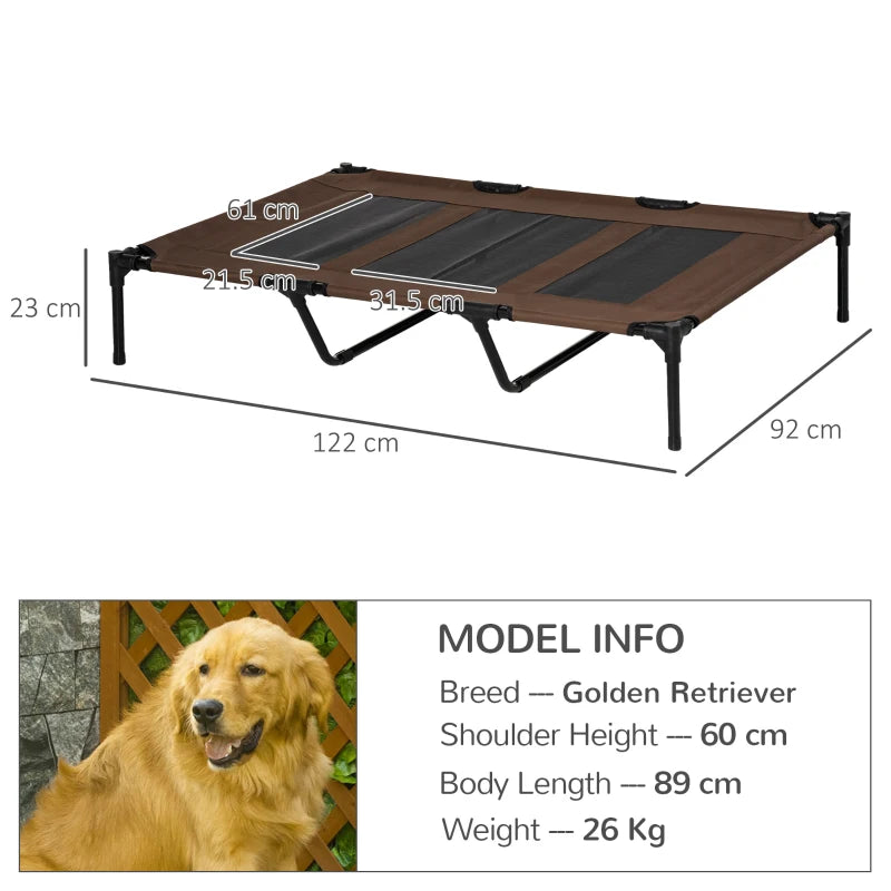 XXL Raised Dog Bed - Cooling Elevated Pet Cot with Breathable Mesh for Indoor/Outdoor Use - Brown, 122x92x23cm