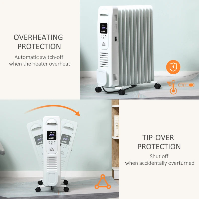 2500W Digital Display Oil Filled Radiator 11 Fin Portable Electric Heater with Timer and Remote