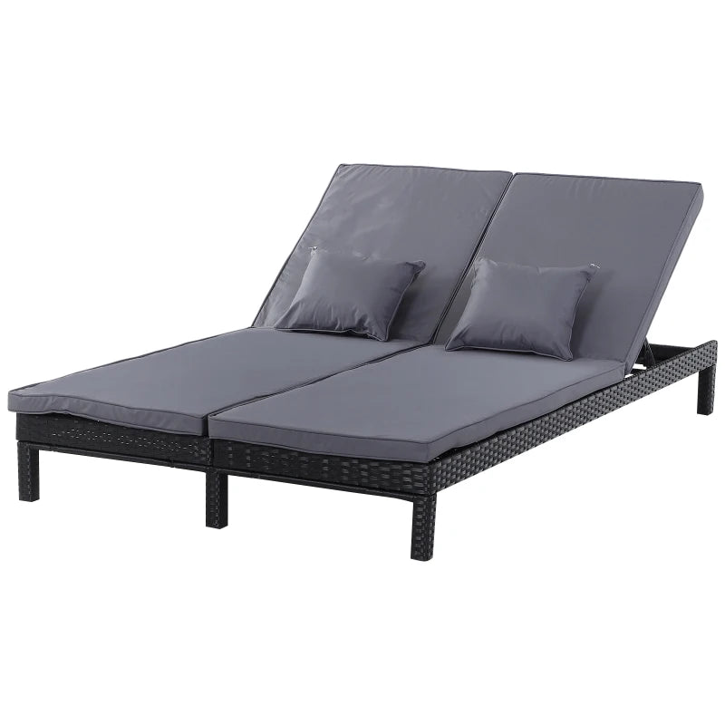 Black Rattan Double Chaise Lounger with Cushion