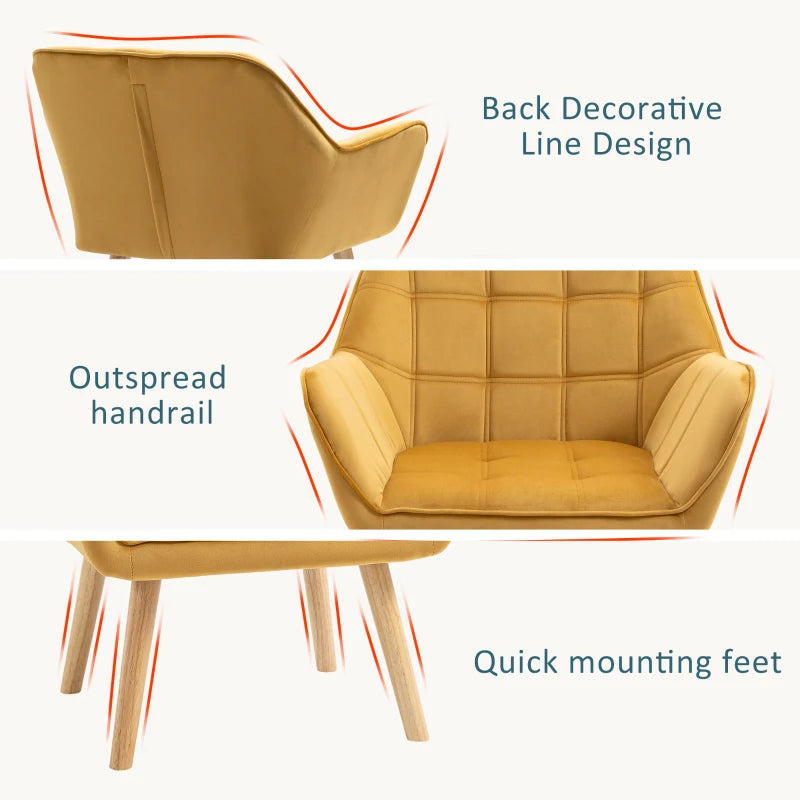 Stylish Modern Accent Chair with Wide Arms and Slanted Back for Living Room, Bedroom or Home Office in Yellow
