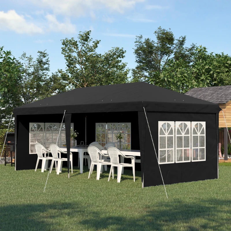 Black 3x6m Adjustable Pop Up Gazebo with Sidewalls & Storage Bag