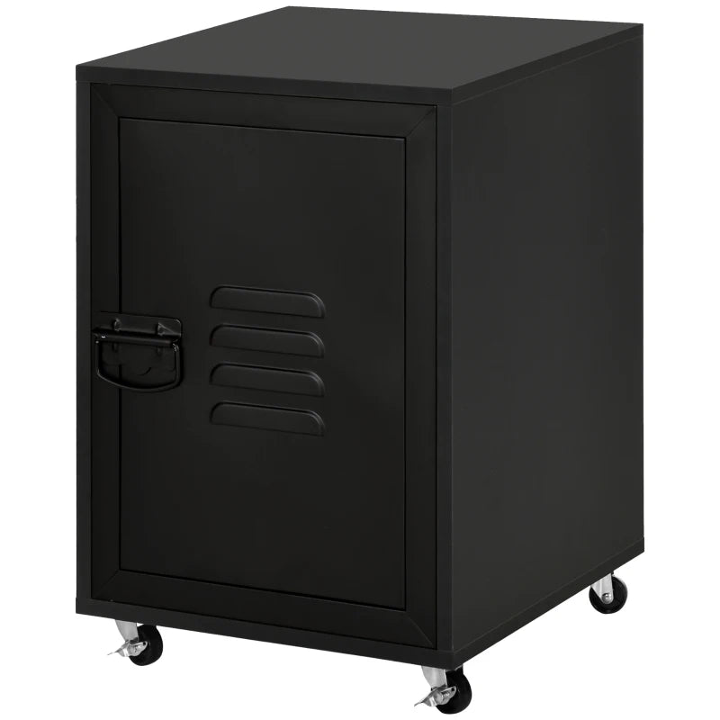 Rolling Metal Filing Cabinet - Industrial Mobile Storage with Adjustable Shelf & Wheels for Home Office & Living Room - Black