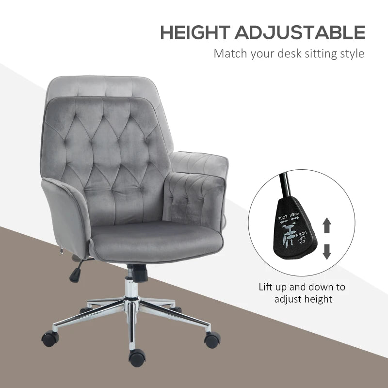 Vinsetto Dark Grey Linen Computer Chair with Armrest - Modern Adjustable Height Swivel Office Chair for Comfort and Style