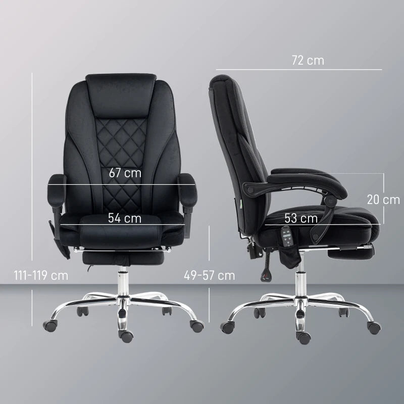 Vinsetto Heated Reclining Massage Office Chair with Adjustable Height & Footrest - Ergonomic Black Computer Chair