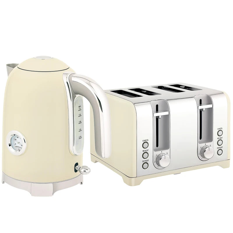 Retro 3000W Cream Kettle and Toaster Set - Stylish Kitchen Appliances for Perfect Breakfasts