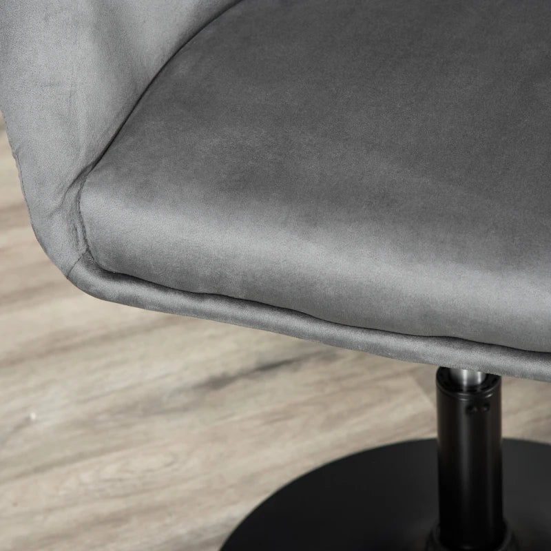 360° Swivel Velvet Upholstered Dressing Table Chair - Adjustable Height Tub Seat for Bedroom Makeup - Grey